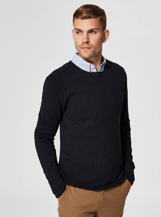 Tmavě modrý svetr s kulatým výstřihem Selected Homme Rocky