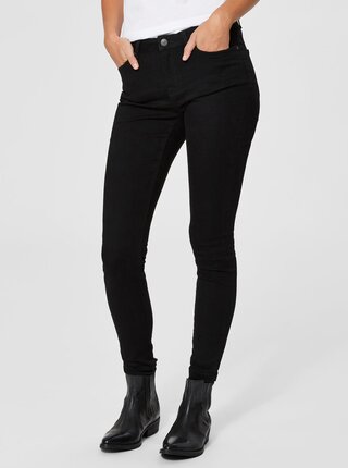 Blugi skinny negri din denim cu talie joasa Selected Femme