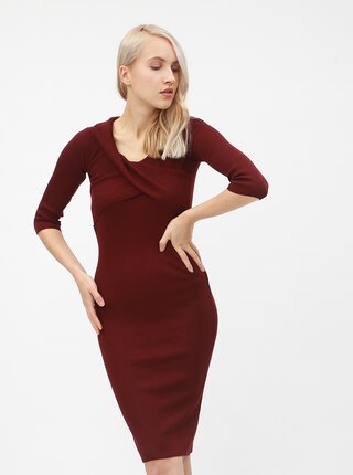 Vínové žebrované šaty s lodičkovým výstřihem Dorothy Perkins