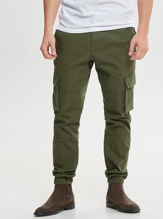 Khaki slim fit kalhoty s kapsami ONLY & SONS