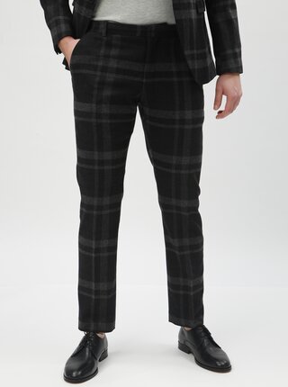 Pantaloni formali gri inchis in carouri din lana Selected Homme Mylojole