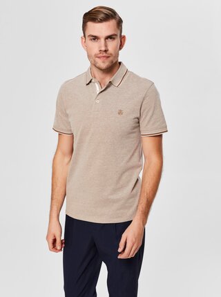 Béžové žíhané polo tričko Selected Homme Twist