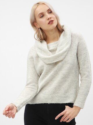 Pulover oversized gri melanj cu guler amplu si inalt - ONLY Bergen