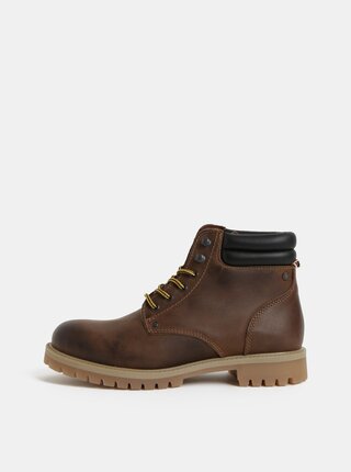 Hnedé kožené členkové topánky Jack & Jones Stoke
