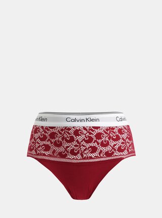 Červené krajkové kalhotky s vysokým pasem Calvin Klein