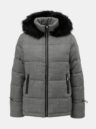 Šedá prošívaná zimní bunda s umělým kožíškem Dorothy Perkins