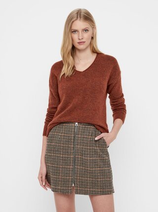 Hnědý svetr s příměsí vlny VERO MODA Cuddle