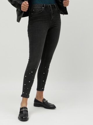 Šedé zkrácené skinny džíny s ozdobnou aplikací Miss Selfridge