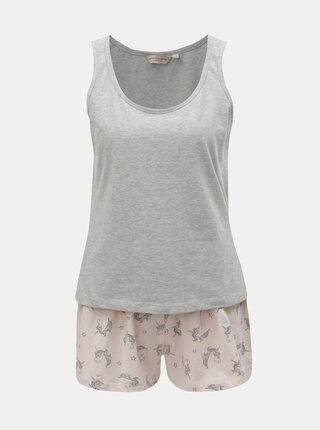 Pijama din 2 piese gri-roz cu motiv unicorn Dorothy Perkins