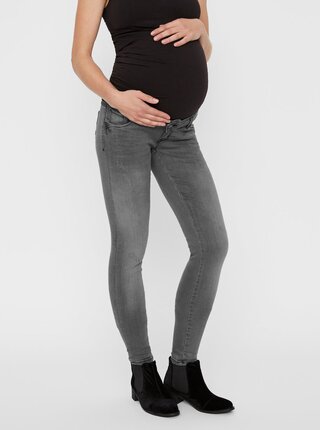 Šedé těhotenské slim džíny s vyšisovaným efektem Mama.licious