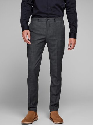 Šedé žíhané oblekové kalhoty s příměsí vlny Jack & Jones Laris