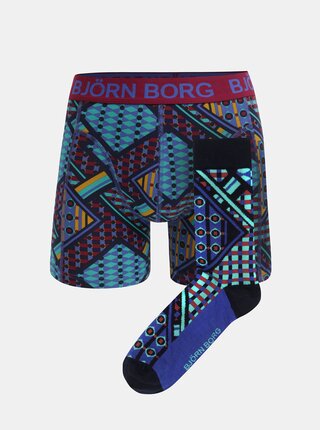 Balenie vzorovaných boxeriek a ponožiek v tmavomodrej farbe Björn Borg Sammy