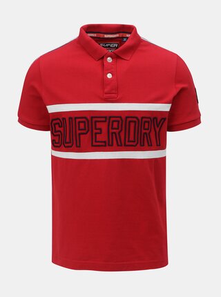 Tricou polo barbatesc rosu cu broderie pe maneci Superdry