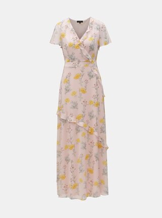 Růžové květované maxišaty s překládaným výstřihem Dorothy Perkins