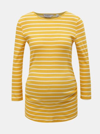 Tricou alb-galben in dungi cu maneci 3/4 pentru femei insarcinate Dorothy Perkins Maternity