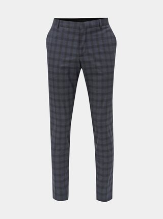 Tmavě modré kostkované oblekové slim kalhoty Selected Homme Logan