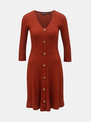 Cihlové žebrované šaty s ozdobnými knoflíky Dorothy Perkins