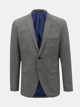 Šedé kostkované oblekové slim sako s příměsí vlny Selected Homme Buffalonoah
