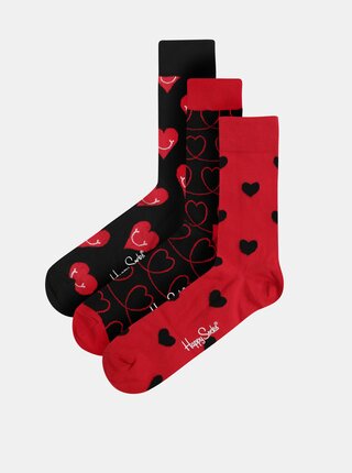 Set de 3 perechi de sosete rosu-negru Happy Socks I love you
