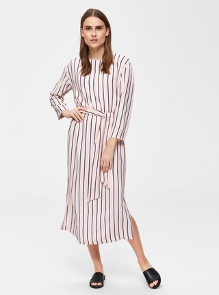 Světle růžové pruhované midišaty Selected Femme Alessa
