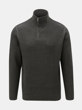 Pulover gri inchis cu fermoar la gat Burton Menswear London