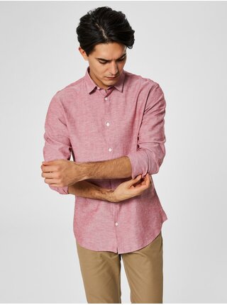 Camasa roz melanj slim fit cu amestec de lana Selected Homme Linen