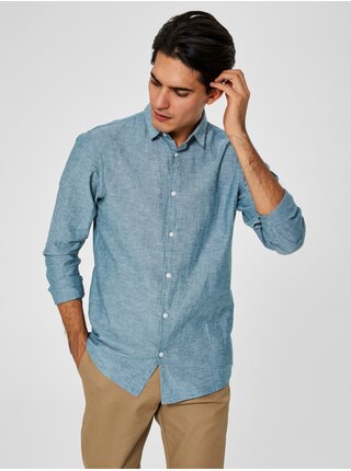 Camasa verde deschis melanj slim fit cu amestec de lana Selected Homme Linen