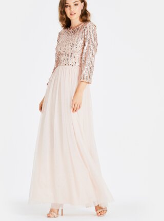 Rochie maxi roz deschis cu paiete Little Mistress
