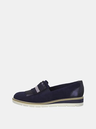 Mocasini albastru inchis din piele intoarsa cu detalii decorative Tamaris Kela