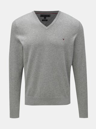 Šedý pánský žíhaný svetr s příměsí hedvábí Tommy Hilfiger