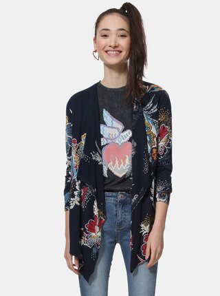 Cardigan albastru inchis floral Desigual Nerea