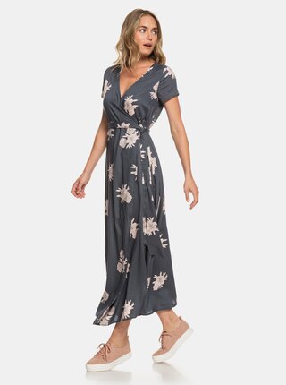 Rochie maxi gri florala suprapusa Roxy District