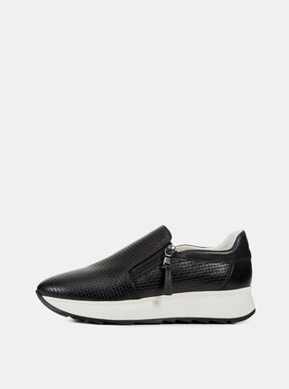 Pantofi slip on negri de dama cu detalii din piele Geox Gendry