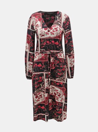 Vínovo–čierne kvetované midišaty Dorothy Perkins