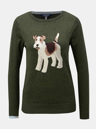 Pulover verde inchis de dama cu motiv caine Tom Joule Miranda