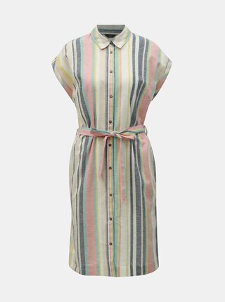 Rochie tip camasa roz-bej in dungi cu amestec de in M&Co