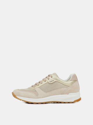 Pantofi sport bej de dama din piele intoarsa cu detalii metalice Geox Airell