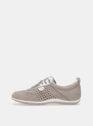 Pantofi sport gri de dama din piele cu detalii metalice Geox Vega