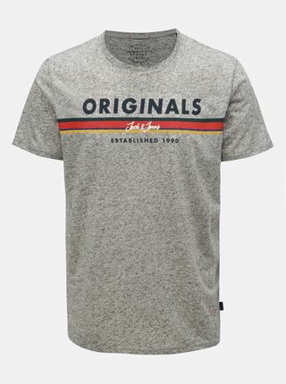 Světle šedé žíhané regular fit tričko s příměsí lnu Jack & Jones Tuco