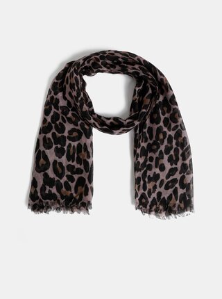 Hnědo-černý šátek s leopardím vzorem Pieces Carrie
