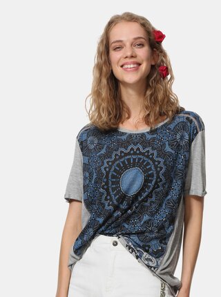 Modro-šedý top s motivem Desigual Bristol