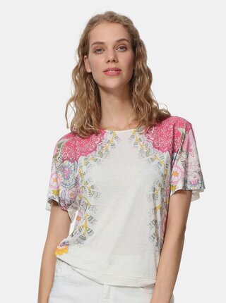 Top alb lejer cu motiv Desigual Amur