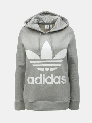 Šedá dámská žíhaná mikina s potiskem adidas Originals Trefoil