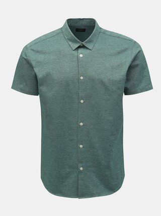 Camasa verde melanj slim fit cu maneci scurte Selected Homme