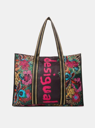 Geanta neagra florala impermeabila cu portofel 2 in 1 Desigual Flower Beach