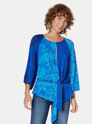 Bluza albastra cu model si decupaje Desigual Liana