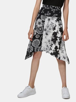 Fusta alb-negru florala Desigual Paola