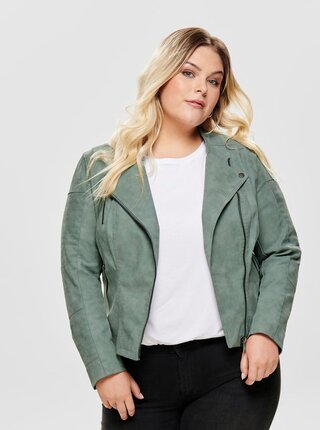Jacheta biker verde deschis din piele sintetica ONLY CARMAKOMA Avana