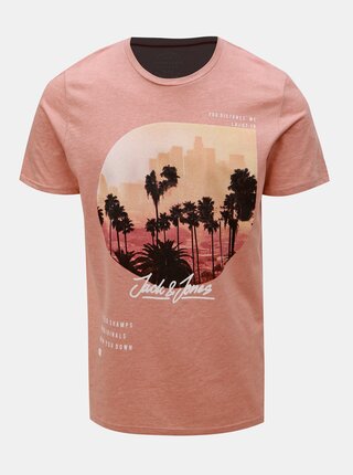 Růžové tričko s potiskem Jack & Jones Stuunt