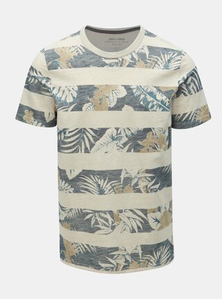 Modro-béžové vzorované tričko Jack & Jones Rise